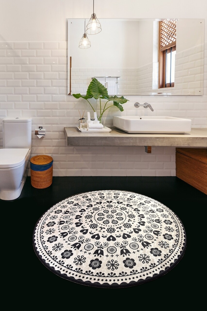 Covoras de baie Venice, Chilai, Ø140 cm, negru - imagine 4